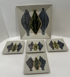 MCM Cookie Server Tray w Small Trays 8 1/2" Square 4 1/2" Square Set of 5 AS IS - Picture 1 of 16