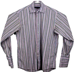 Kuhlman Men's Shirt Size 43 Long Sleeve French Cuffs Pink/Blue/Brown Striped - Picture 1 of 11