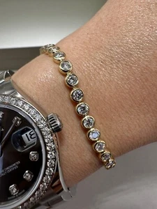Brazalete de tenis de oro amarillo de 9 quilates de 4,01 quilates con diamantes cultivados en laboratorio LGSL85 - Imagen 1 de 19