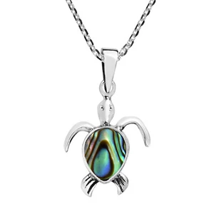 Gentle Sea Turtle Rainbow Abalone Sterling Silver Necklace - Picture 1 of 5