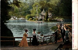 Boat Lake Druid Hill Park Eduardian Damas Bicicleta Baltimore Maryland Postal - Imagen 1 de 2