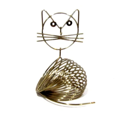 Gold Tone Slinky Brass Color Metal Cat Letter Holder Mail Desk Organizer MCM - Image 1 of 4