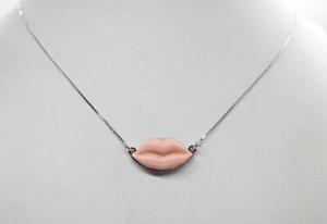 COLLANA ARGENTO LABBRA LOLITA PASTA DI CORALLO ROSA MM 10X22 EXPLOIT CM 42-44 - Foto 1 di 6