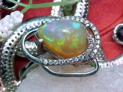 🔥 ANILLO ÓPALO ETÍOPE NATURAL AAA++ 13,8X10mm y ZAFIRO BLANCO 925 ESTERLINA Foto 1 de 4