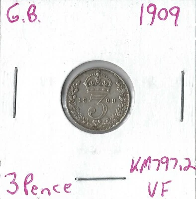 Coin Great Britain 3 Pence 1909 KM797.2, silver, Victoria - Image 1 of 3