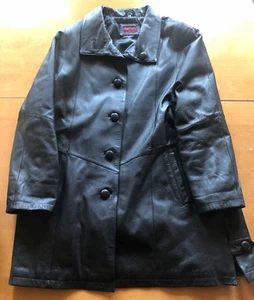 avitano Ledermantel Schwarz - Größe 40 - Länge 88 cm - Armlänge 63 cm - Knöpfe - Bild 1 von 12