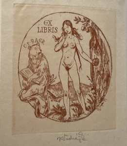 Bookplate Ex Libris 1947 American Society Collectors Designer Book Vodrazka - Bild 1 von 9
