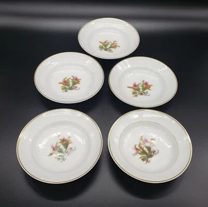 Set of 5 Haviland Limoges Moss Rose Berry Dessert Bowls Gold Trim - Picture 1 of 4