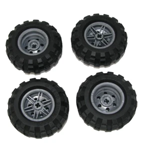 4 Lego 56x26 Balloon Tires/Wheels 56145/55976 Flat Silver Rims from set 42080 - Picture 1 of 3