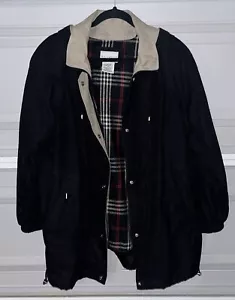 White Stag Women’s Coat Large 12-14 Black Velvet Fully Lined Plaid Quilted EUC - Picture 1 of 3