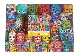 Traditional Mexican Sugar Skulls Muertos 1000 Pc Jigsaw Puzzle Folk Art - Picture 1 of 6