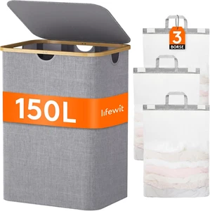 Snowy 150L Cesto per Il Bucato Con Coperchio a 3 Sezioni, Grande Cesto per Il B - Foto 1 di 12