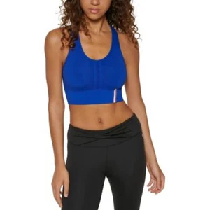 TOMMY HILFIGER Logo Sports Bra Medium Blue Seamless Scoop Neck NWT - Picture 1 of 11
