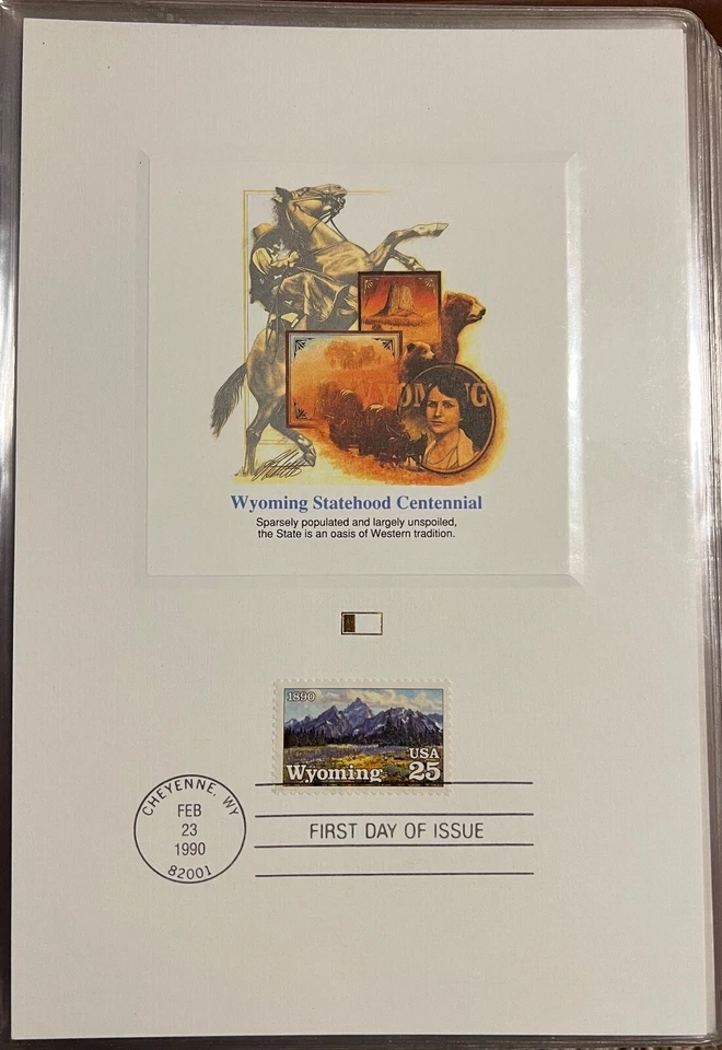 USA FDC Fleetwood Proofcard 1990 Wyoming Statehood Cheyenne 25-cent Scott 2444 - Image 1 of 1