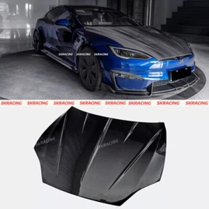 Real Carbon Fiber Front Engine Bonnet Hood Panel Bodykit For Tesla Model S 21-24 - Picture 1 of 11