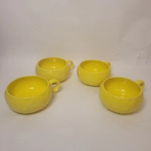 Vintage Secla Pottery Yellow Cabbage Leaf Soup Bowls Set of 4 Majolica Portugal - Picture 1 of 6