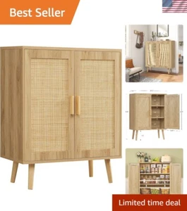 with 2 Shelves, Rattan Cabinet with 2 Doors, Sideboard Buffet Cabinets with S... - Picture 1 of 8
