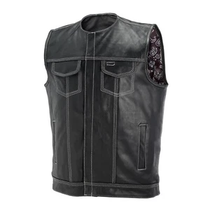 Chaleco de cuero oculto para llevar motociclista sin cuello estilo club estilo SOA - Imagen 1 de 9