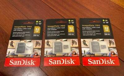 Lot Of 3 SanDisk 32GB MicroSDHC UHS-I Card With Adapter ImageMate PRO New - Image 1 of 4