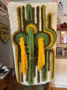 Vintage Large RYA Scandinavian Rug / Wall Hanging Wool with Tassles Shag Pile - Picture 1 of 19