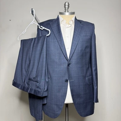 Traje de lana Peter Millar para hombre azul marino a cuadros ventana 44L 36W Foto 1 de 4