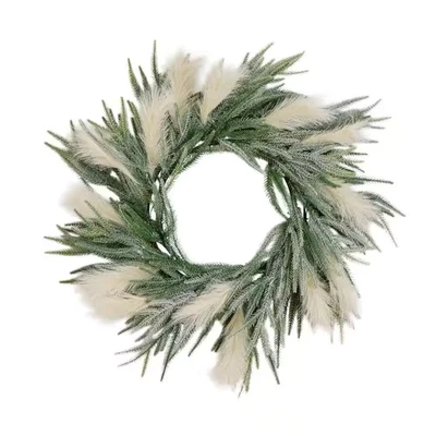 24 In. Artificial Balsam Fir Pine and Pampas Wreath with 50-Color Changing LED L - Image 1 of 4