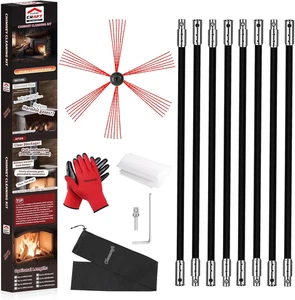 Schornsteinfeger-Set - 26 Fuß mit 8 flexiblen schwarzen Schornsteinstangen, Bürste & Bohrer-Dr - Bild 1 von 12
