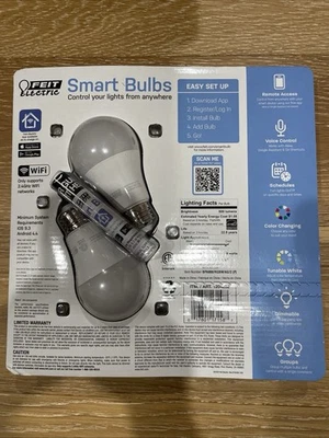Feit Electric Smart Wi-Fi LED-Color Changing-Dims 60W. 2 Light Bulb SHIPS FREE - Image 1 of 2