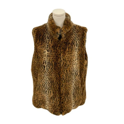 Chaleco reversible de piel sintética con estampado de leopardo sin mangas con cremallera cuello falso (talla Est XL) Foto 1 de 4