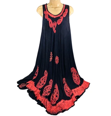 Vestido longo Laddi vintage maxi paisley preto tamanho único festival de praia tribal indiano - Imagem 1 de 4