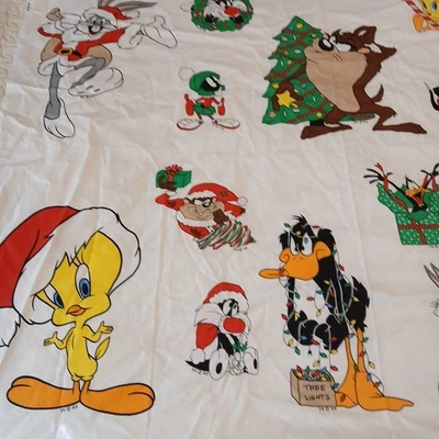 Panel de tela navideña Looney Toons Bugs Bunny Sylvester Piolín 36” x 44 1994 VT Foto 1 de 4