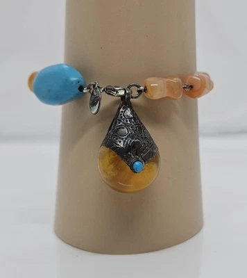 Blue Faux Turquoise & Lucite Glass Bracelet Design Marked Signed RL 6.5" - Image 1 of 4