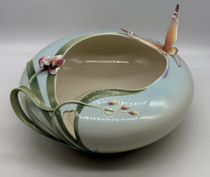 Franz Porcelain Butterfly Orchid Round LARGE Vase READ REPAIRED - Picture 1 of 17