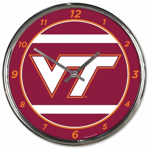 Virginia Tech Hokies 12 Inch CHROME Clock -Wincraft -Perfect for Man Cave,Office Cover