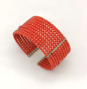 Bracciale donna rigido corallo rosso argento bianco 925 fascia regolabile - Foto 1 di 15