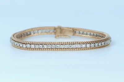 Conjunto de pinos vintage de ouro branco amarelo 14K com 3,85 ct pulseira de corda tecida de diamante US$ 8550 - Imagem 1 de 4