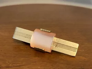 Vintage Anson Gold Tone Tie Bar Clip Pink Stone 2” Long SIGNED - Picture 1 of 2