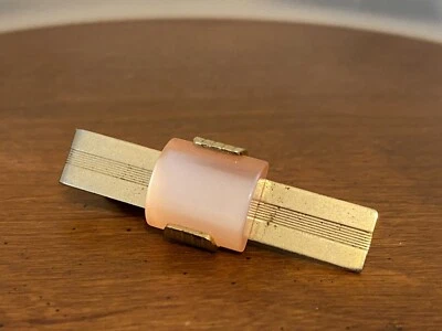 Vintage Anson Gold Tone Tie Bar Clip Pink Stone 2” Long SIGNED - Image 1 of 2