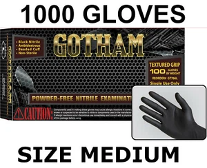 GOTHAM Black Nitrile Exam Gloves, Powder Free, Case of 1000 Size M MEDIUM - Picture 1 of 2
