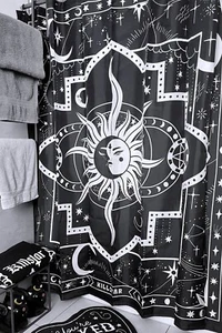 Dimensional Black Shower Curtain Sun Moon Stars Night Spooky Astrology 61"x37" - Picture 1 of 3
