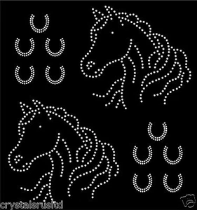 2x horse head + 10 horse shoe iron on Rhinestone Transfer crystal applique patch - Picture 1 of 17