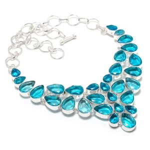 Swiss Blue Topaz Gemstone Handmade 925 Sterling Silver Jewelry Necklace 18"