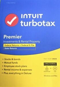 INTUIT TURBOTAX Premier 2023 Federal +1 State Windows & Mac CD & Download Sealed