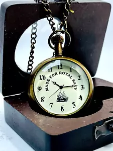 Antique Vintage Maritime For Royal Navy Brass Pocket Watch With Wooden Box Gifts - Picture 1 of 8