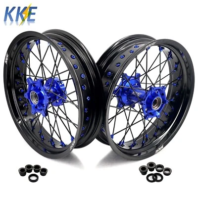KKE 17'' Supermoto Wheels Fit Husqvarna TC TE FE 250 350 450 2014-2024 Blue Nuts - Image 1 of 4