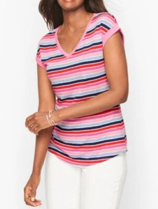 Talbots T-shirt Women's 3X Top Pullover Linen Blend Island Stripe Beachy New - Picture 1 of 11