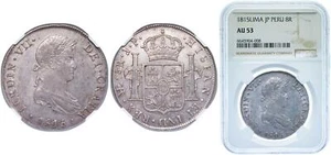 Peru 1815 LIMAE JP 8 Reales Silver 896 NGC AU 53 - Picture 1 of 1
