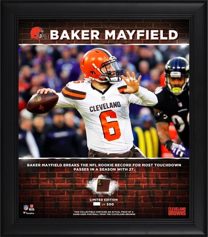 Baker Mayfield Browns FRMD 15x17 Rookie TD Pass Record Piece GU Football LE/500 Cover