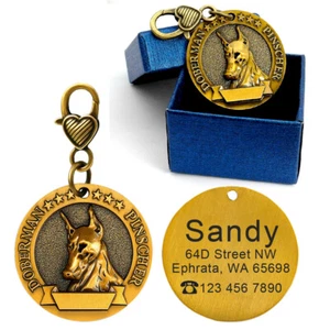 Doberman Dog Tag 3D Breed Brass Personalized Pet ID Custom Name Phone Engraved - Picture 1 of 6