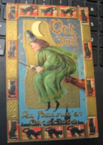 Halloween Postcard Vintage Germany 2279 Witch Broomstick Early 1900s Rare Unused - Picture 1 of 4